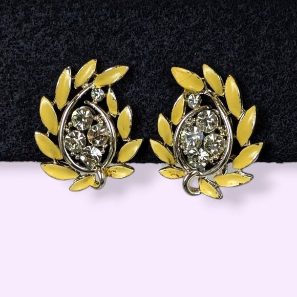 Lisner Jewelry Jewelry - V. Lisner Yellow Enamel Rhinestone Earrings